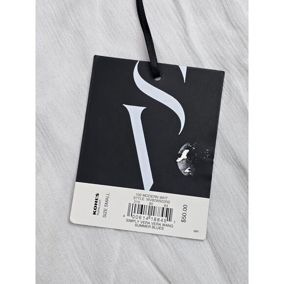 Simply Vera Wang Womens Sz Small White Black Long Sleeve Top Shirt Blouse Floral - Picture 3 of 10